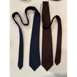 Wembley Mens Necktie Set Navy Blue Brown Polyester Business Formal
